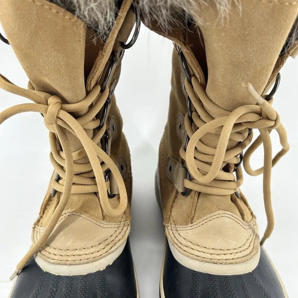 Sorel Joan Of Arctic Boots Womens 7.5 Khaki Waterproof‎ Fur Snow Winter Gorpcore